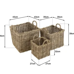 Set de 3 paniers de rangement carrés en kubu naturel KALLY