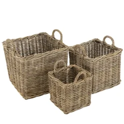 Set de 3 paniers de rangement carrés en kubu naturel KALLY