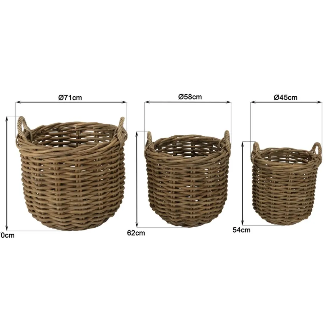 Set de 3 paniers de rangement ronds en rotin naturel KALLY