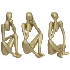 Set de 3 statuettes femme H17cm en résine doré