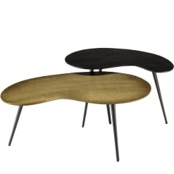 Set de 2 tables basses ovoïdes en Aluminium JAMES Noir mat et Doré