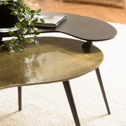 Set de 2 tables basses ovoïdes en Aluminium JAMES Noir mat et Doré