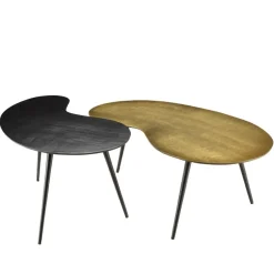 Set de 2 tables basses ovoïdes en Aluminium JAMES Noir mat et Doré