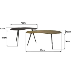 Set de 2 tables basses ovoïdes en Aluminium JAMES Noir mat et Doré