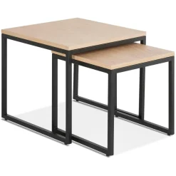 Set de 2 tables gigognes emboîtables style industriel 'MOMA' en bois finition naturelle et métal noir