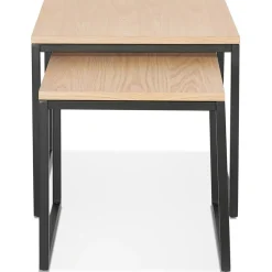 Set de 2 tables gigognes emboîtables style industriel 'MOMA' en bois finition naturelle et métal noir