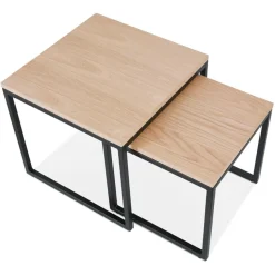 Set de 2 tables gigognes emboîtables style industriel 'MOMA' en bois finition naturelle et métal noir