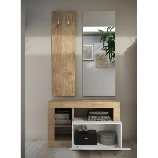 Set de Meuble d'entrée comprenant 3 pieces : Meuble a chaussure et Miroir Porte manteau L91 cm