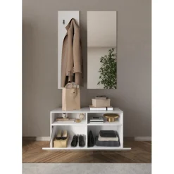 Set de Meuble d'entrée Villaricca coloris blanc serigraphie Miroir L91 cm