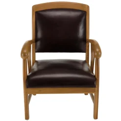 Sofa en teck et cuir design colonial - Marron