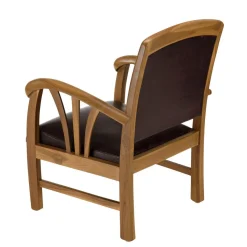 Sofa en teck et cuir design colonial - Marron