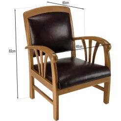 Sofa en teck et cuir design colonial - Marron