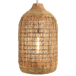 Suspension en abaca couleur naturelle et teck recyclé