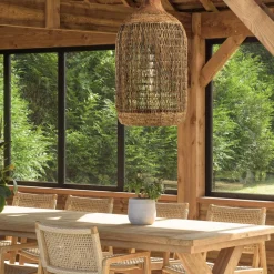 Suspension en abaca couleur naturelle et teck recyclé