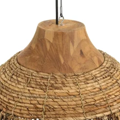 Suspension en abaca couleur naturelle et teck recyclé