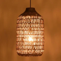 Suspension en abaca couleur naturelle et teck recyclé SIXTINE