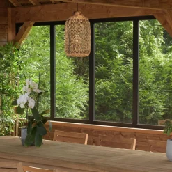 Suspension en abaca couleur naturelle et teck recyclé SIXTINE