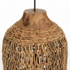 Suspension en abaca couleur naturelle et teck recyclé SIXTINE