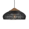 Suspension en rotin couleur noire et teck recyclé SIXTINE
