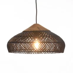 Suspension en rotin couleur noire et teck recyclé SIXTINE