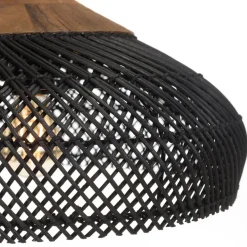 Suspension en rotin couleur noire et teck recyclé SIXTINE