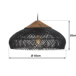 Suspension en rotin couleur noire et teck recyclé SIXTINE
