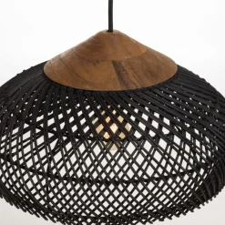 Suspension en rotin couleur noire et teck recyclé SIXTINE