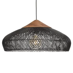 Suspension en rotin couleur noire et teck recyclé