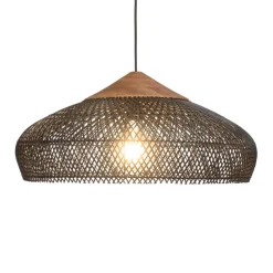 Suspension en rotin couleur noire et teck recyclé