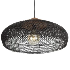 Suspension en rotin couleur noire et teck recyclé