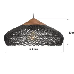 Suspension en rotin couleur noire et teck recyclé