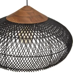 Suspension en rotin couleur noire et teck recyclé