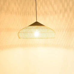 Suspension en rotin et teck recyclé SIXTINE couleur naturelle