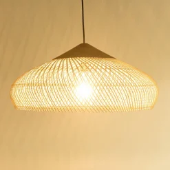 Suspension en rotin et teck recyclé SIXTINE couleur naturelle