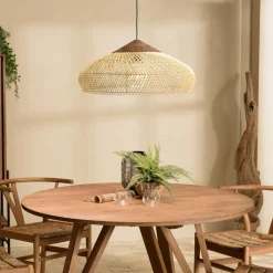 Suspension en rotin et teck recyclé SIXTINE couleur naturelle