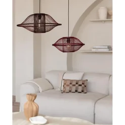 Suspension Maui bambou abat-jour bordeaux