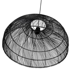Suspension ronde 'CANUL' en rotin tressé noir