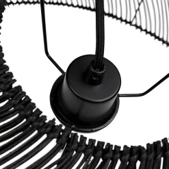 Suspension ronde 'CANUL' en rotin tressé noir