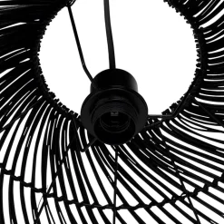 Suspension ronde 'CANUL' en rotin tressé noir