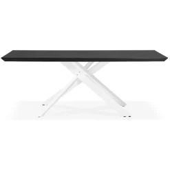 Table à diner design 'WALABY' en bois noir avec pied central en x blanc