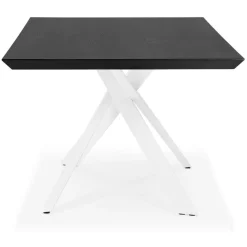 Table à diner design 'WALABY' en bois noir avec pied central en x blanc