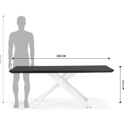 Table à diner design 'WALABY' en bois noir avec pied central en x blanc