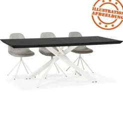 Table à diner design 'WALABY' en bois noir avec pied central en x blanc