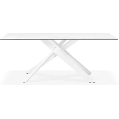 Table à diner 'MARKINA' en céramique blanche avec pied central en x blanc