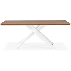 Table à diner 'WALABY' en bois finition Noyer avec pied central en x blanc