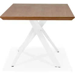 Table à diner 'WALABY' en bois finition Noyer avec pied central en x blanc