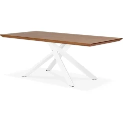 Table à diner 'WALABY' en bois finition Noyer avec pied central en x blanc