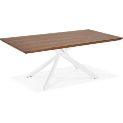 Table à diner 'WALABY' en bois finition Noyer avec pied central en x blanc