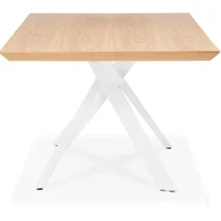 Table à diner 'WALABY' en bois finition naturelle avec pied central en x blanc