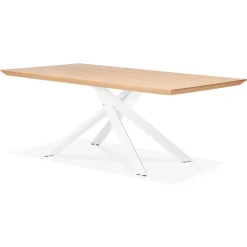 Table à diner 'WALABY' en bois finition naturelle avec pied central en x blanc